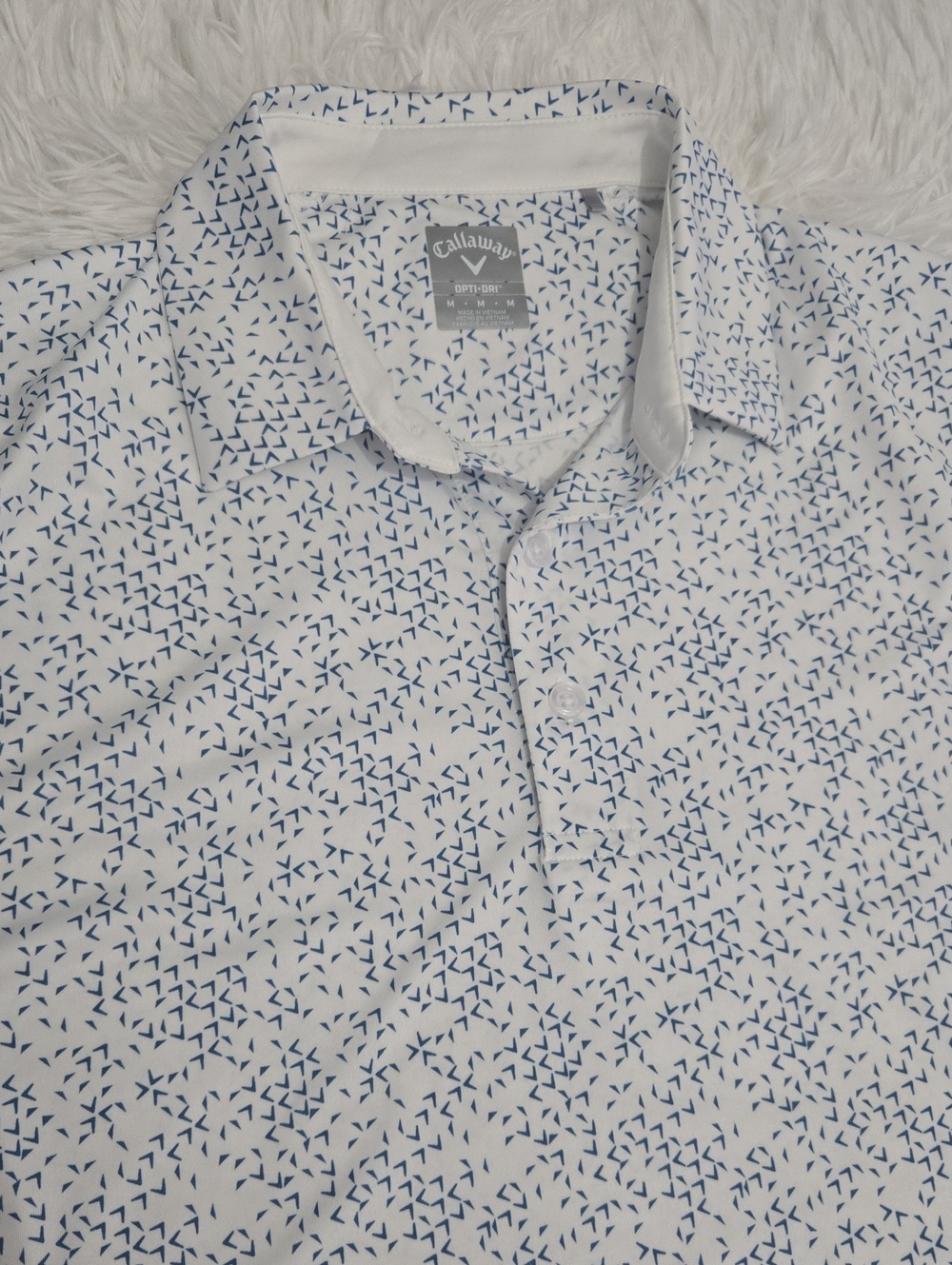 Callaway White Polo with Navy Micro Geometric Print Size M